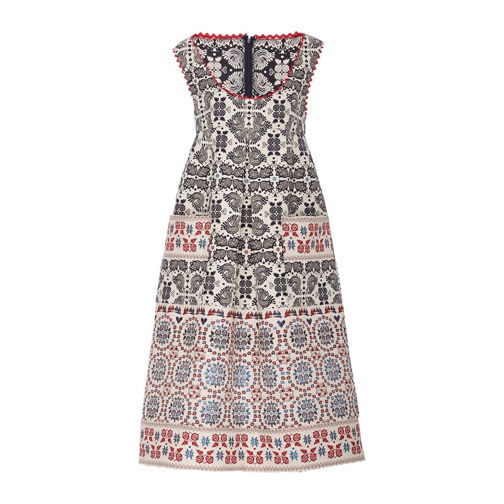 Anna Sui Peacocks And Flowers Cotton Midi Dress